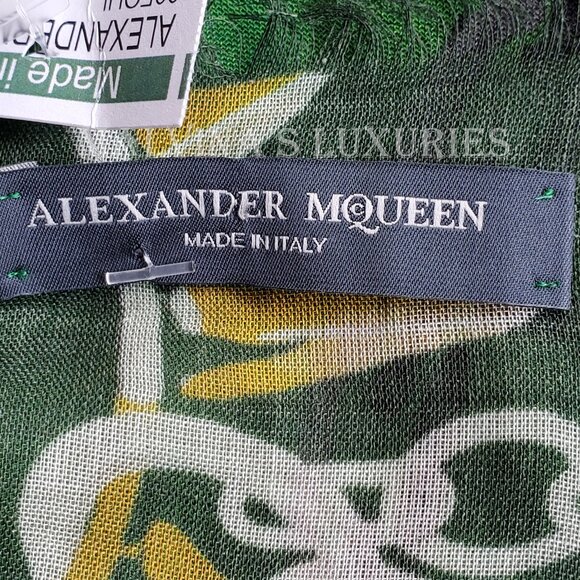 ALEXANDER MCQUEEN SCARF CHAINED PANTHER SKULLS SILK MODAL LOGO SQUARE 54" - Picture 14 of 16